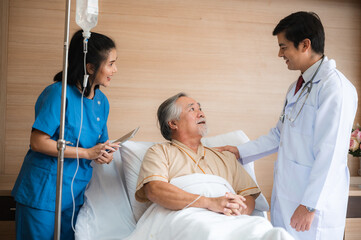 health insurance concept, Elderly patients living in hospital for medical checking by professional doctor and support by nurse, medicine health care for senior person