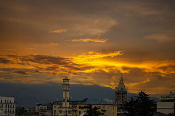 the ancient city of the caucasus at sunset.