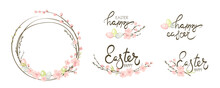 Frames For Easter Holidays. Willow, Cherry Blossom And Eggs. Set Vector Design Elements On The Theme Of Flowering And Spring.