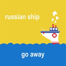 Russian Warship Go Away Icon. War In Ukraine. F Yourself Vector