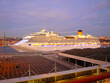 Costa Kreuzfahrtschiff Pacifica verläßt Hafen von Marseille - Cruiseship cruise ship liner departs port of Marseille Provence during twilight	