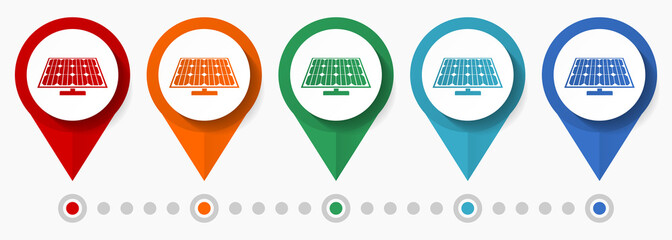 Fototapete - Solar, photovoltaic power concept vector icon set, flat design renewable energy pointers, infographic template easy to edit