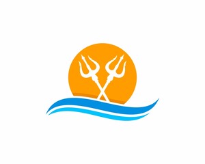 Sticker - Trident crossed on the sea wave logo