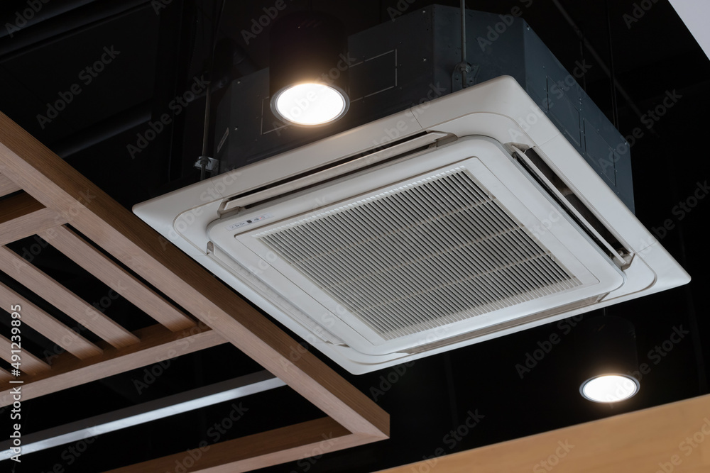 air conditioning hanging from ceiling. cassette type air conditioner.