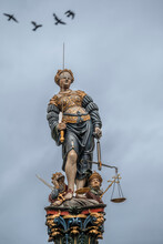 Switzerland, Canton Of Bern, Bern, Statue Of Lady Justice On Gerechtigkeitsbrunnen Fountain