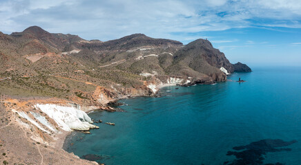 Poster - aerial view of the wild and rugged coastline of the Cabo de Gata Nature Reserve in Andalusia