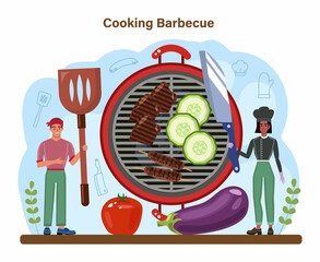 BBQ steak. Grilled meat with vegetables. Delicious barbecue with a hot