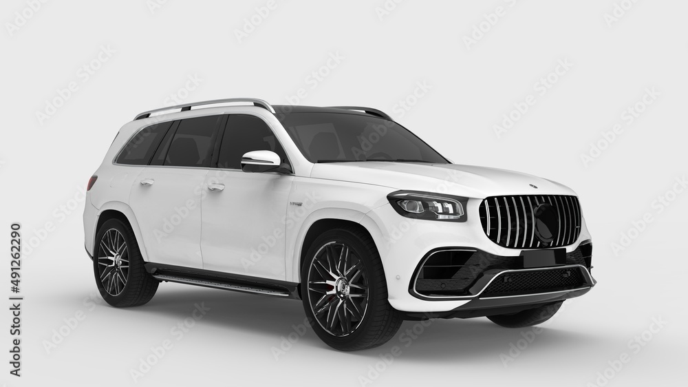 Mockup Big SUV car similar to Mercedes benz AMG GLS63 isolated on white background