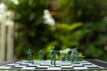 military chess on a chessboard. business ideas and competition and strategy Ukraine and Russia for political conflict and war concept