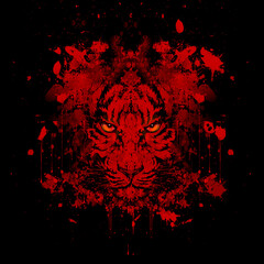 Wall Mural - Tiger head colorful illustration on white background and blood