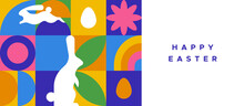 Happy Easter Abstract Spring Rabbit Mosaic Banner