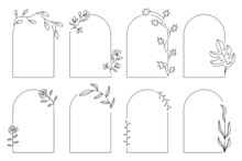 Rustic Arches Logo Template, Monogram Concept In Trendy Linear Style With Arch. Boho, Bohemian Floral Frames.  