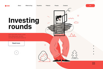 Wall Mural - Startup illustration, website landing template Flat line vector modern concept illustration, startup metaphor. Concept of building new business, strategy, company processes. Investing rounds
