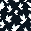 Vector seamless pattern with white doves. Symbol of peace and freedom. Use for your design.
