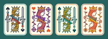 Set Of King And Queen Colorful Playing Card Vector Illustration Set Of Hearts, Spade, Diamond And Club, Royal Cards Design Collection