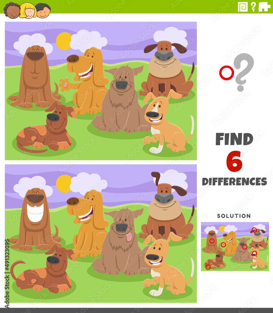 differences educational game with cartoon dogs characters Stock Vector ...