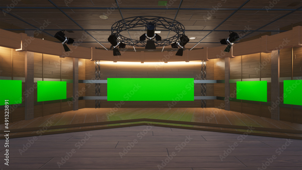 virtual studio set with green screen shot 3d illustration Stock ...