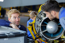 Apprentices Aeronautical Engineers Learning With Their Professor