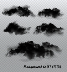 Aufkleber - Black smoke and clouds vectors on transparent background.