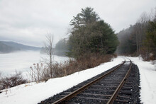 United States, Vermont, Railroad Track In Rural Area