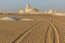 Car Track In The White Desert, Egypt