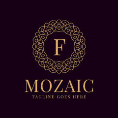 letter F luxurious circular lace elegance vector logo design