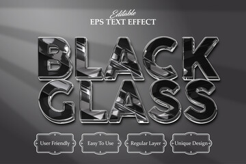 Wall Mural - Editable text effect, Black background, Black Glass text