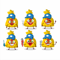 Wall Mural - mechanic yellow bag chinese cute mascot character with pliers