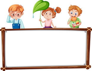 Wall Mural - Board template with happy kids