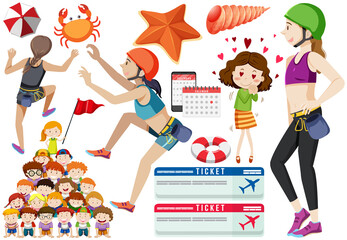 Sticker - Set of cartoon character and object for travel