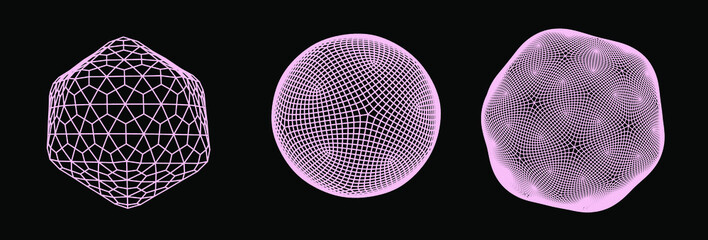 Aufkleber - Set of 3D spheres with geometric pattern. Collection of abstract vector elements for logotype template.