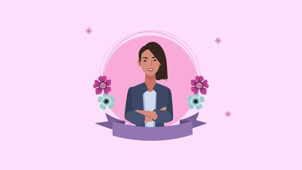 Sticker - happy womens day animation with girl and flowers