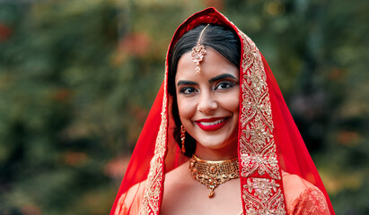 Wall Mural - Dressed and ready to become a wife. Cropped shot of a beautiful hindu bride.