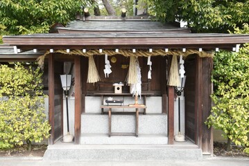 Canvas Print - The culture and tradition of Japanese shrines Shimenawa. Shimenawa is a sacred rope of ric-straw.It separetes a holy place from other unclean places and is concidered a barrier against evil sprits. 