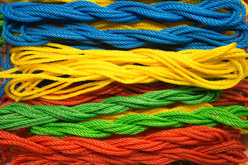 close up of colorful nylon rope 