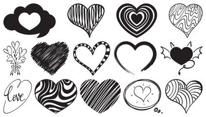 Poster - Black hand drawn hearts set