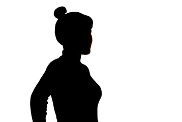 Dark silhouette of young girl on white background, concept of anonymity.