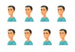 © WebPAINTER-Std - Young guy set of emotions. Different tempers. Boy man face. Black hair. Comic fun person. Cute cartoon style. Isolated on white background. Vector
