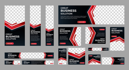 Wall Mural - business banner design web template set, horizontal header web banner. black and red. cover header b
