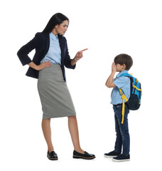 Poster - Teacher scolding pupil for being late against white background