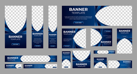 abstract banner design web template set, horizontal header web banner. modern gradient blue cover he