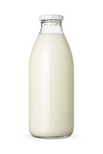 Classic Glass Milk Bottle Isolated On A White Background.