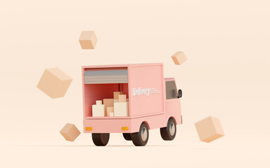 E-commerce concept, Transportation shipment delivery by truck, 3d illustration