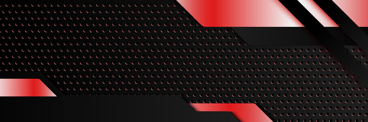 Abstract black red metallic carbon neutral overlap light hexagon mesh design modern luxury futuristic technology background. Game tech wide banner vector illustration.