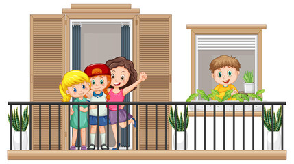 Wall Mural - Children standing on the balcony