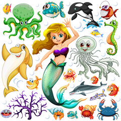 Wall Mural - different types of sea animals