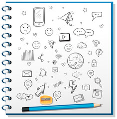 Canvas Print - Hand drawn doodles objects on paper with a pencil