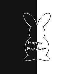 Wall Mural - Happy easter Festive postcard. Easter rabbit on black white background with wish title. Design vector illustration