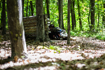 Wall Mural - warrior in the forest training for partisan war