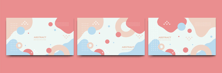 Wall Mural - Abstract colorful Memphis flat geometric shapes background. Abstract composition with lines square dot triangle circle and wavy flat style. Design for poster, presentation, card, cover, banner.